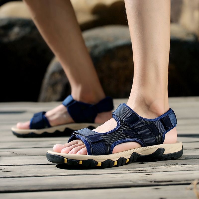 Mens Sandals,Beach Vietnam Shoes,Summer Braided Strap,Magic Strap,Toe Cover,Oversized Outdoor Casual_voghion.com