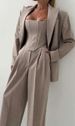 Completo blazer con corsetto su misura: gilet con cintura a vita alta + pantaloni coordinati (3 pezzi, grigio/rosa/beige/kaki, S-L)_voghion.com