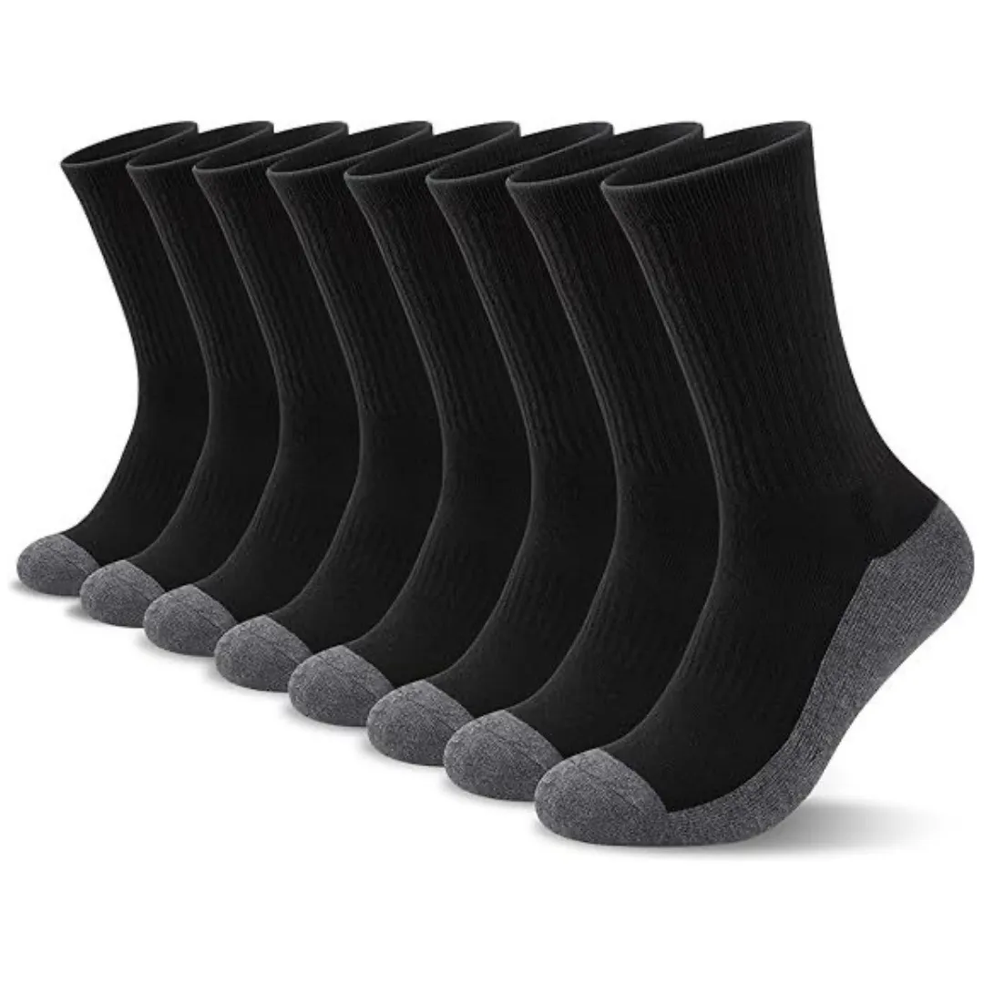 Work & Sports Crew Socks – Moisture-Wicking Polyester Blend Socks For Men (Anti-Slip, Quick-Dry, Breathable, Black/Gray/White, One Size Fits Most)_voghion.com