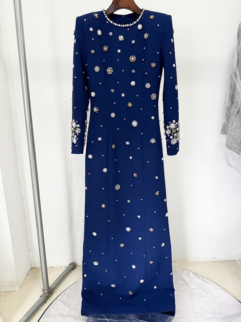 Rochie lungă slim cu diamante și mărgele grele pentru femei, rochie lungă, fustă lungă_voghion.com
