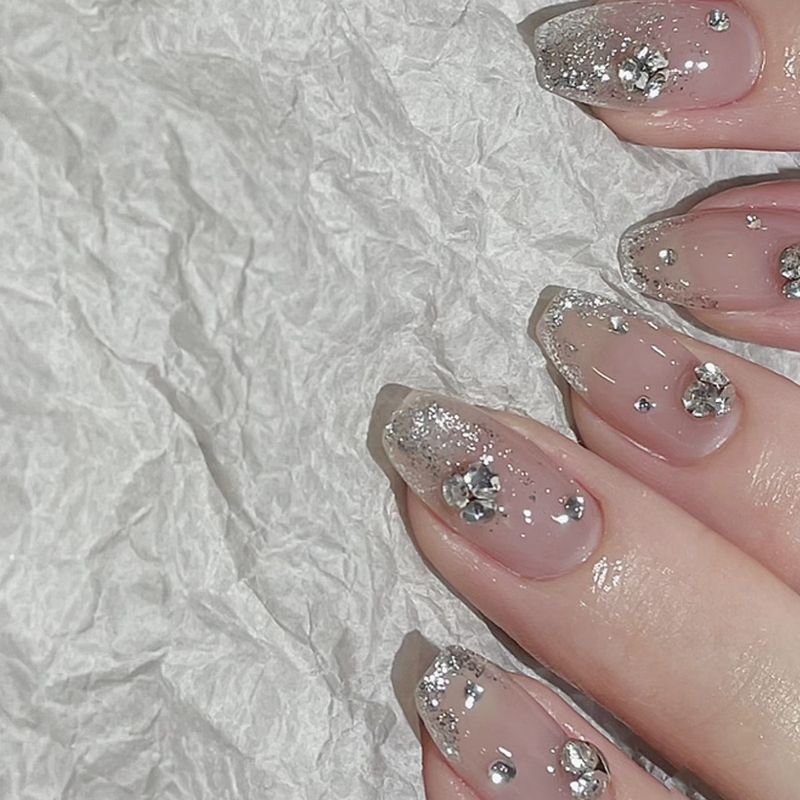 30 toppe per unghie in scatola con smalto per unghie in polvere glitterata francese minimalista, glitter diamante e toppe per unghie glitterate esplosive_voghion.com