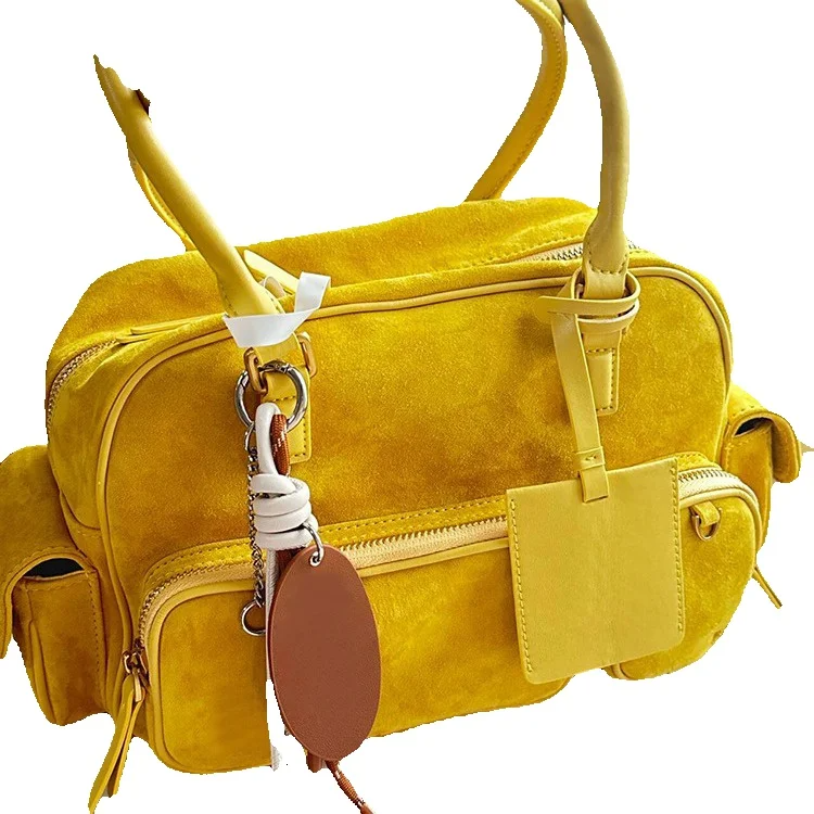 Fashion Suede Matte Sweet Spice Multi Pocket Shoulder Armpit Bag_voghion.com