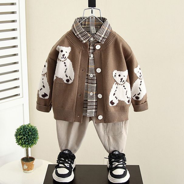 Boy's Autumn Suit Spring And Autumn Children's Baby Cool Cool Sweater Cardigan Three-piece Set_voghion.com