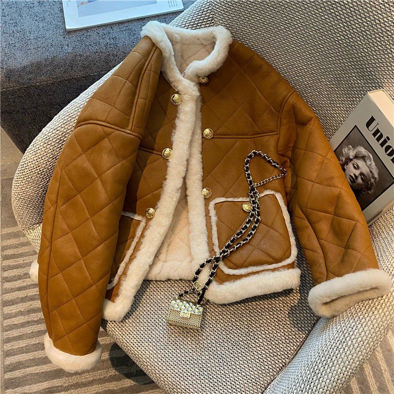 Vinterfrakker Dame Tykk saueskinnsfrakk Faux lammepels skinn Motorsykkeljakke Kåpe Streewear Løs Retro_voghion.com