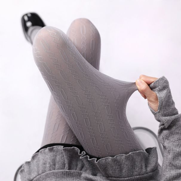 Diamond-Pattern Cotton Tights - High Waist Thermal Leggings With 4-Way Stretch (Grey/Black/Cream), Matte Opaque Texture For Fall/Winter Layering_voghion.com