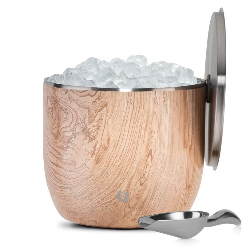 Extra Large Ice Bucket With Lid And Ice Scoop, Natural Teak_voghion.com