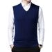 Gilet in maglia di lana da uomo, autunno e inverno, casual, versatile, tinta unita, con scollo a V, per mezza età_voghion.com