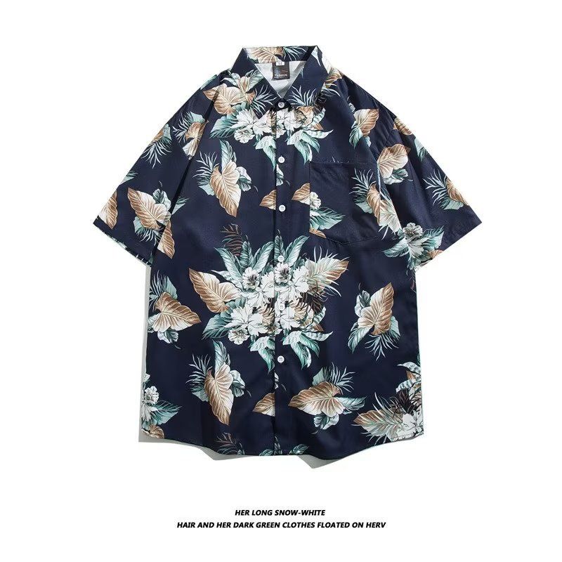 men's clothing flower shirt men's short sleeve Thai Hong Kong style Baroque handsome shirt beach seaside vacation ice silk jacket_voghion.com