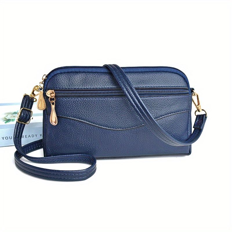 Solid Color Crossbody Bag, Women's Multi Zipper Clutch Purse, Simple Handbag With Detachable Strap_voghion.com