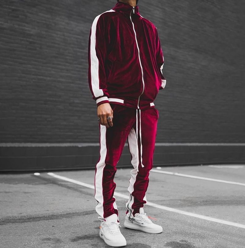 New 2023 Spring Autumn Men's Veet Set Sport Suit Male Velour Thick Hoodies+ Pants Warm Sweatshirt Sportswear Tracksuit_voghion.com