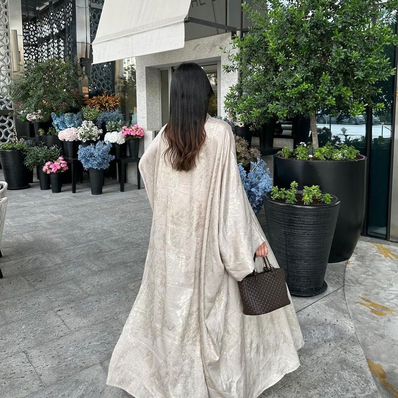 Damenbekleidung Muslimische Mode Goldgestempelte Robe Abaya Oberbekleidung Strickjacke Robe_voghion.com