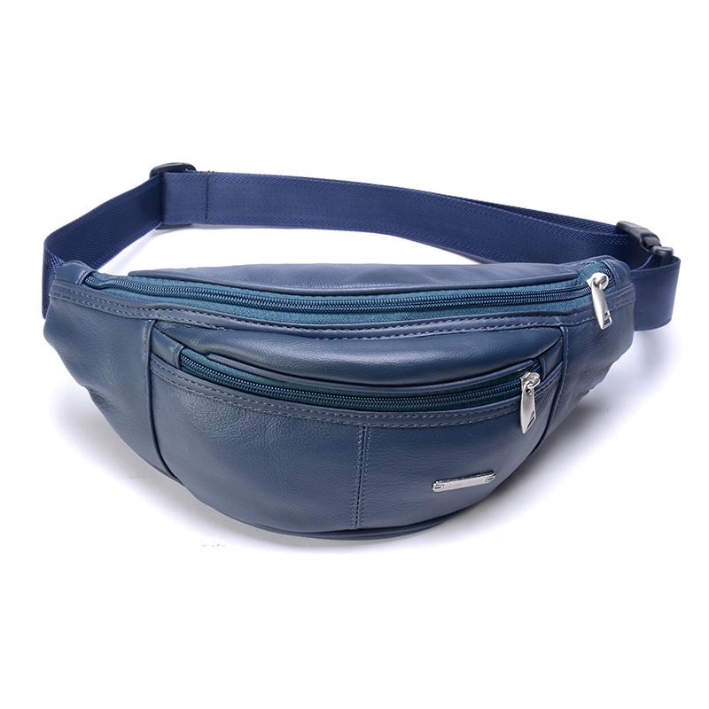 Leather Fanny Pack Men's Multi-functional Moon-shaped Retro First-layer Cowhide Breast Bag Casual Messenger Bag_voghion.com