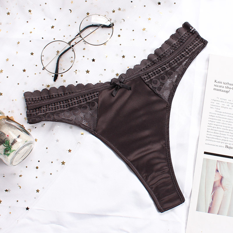 Perizoma da donna sexy in pizzo trasparente a vita media con fiocco in rete, biancheria intima di grandi dimensioni a lungo termine_voghion.com