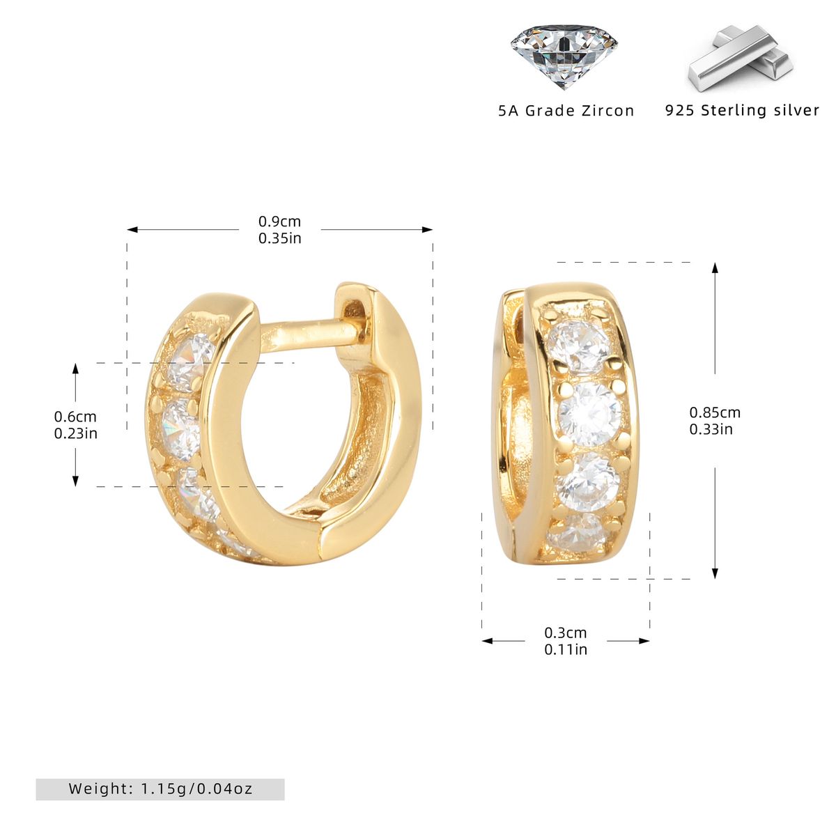 Orecchini a cerchio piccoli in argento sterling 925 con zirconi cubici, design geometrico minimalista per l'uso quotidiano, orecchini di alta gamma per i pendolari_voghion.com