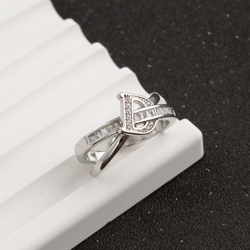 Damenringe Silberner D-Buchstabe-Zirkonring für Frauen in Nische, Persönlichkeitsöffnung, verstellbarer Zeigefingerring, kalter Stil, Micro-Set-Ring_voghion.com