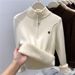 Women's High Neck Fleece Lined Knit Sweater - Cozy Winter Pullover With Half-Zip & Thickened Collar, Soft Viscose Fabric, Loose Fit Casual Top_voghion.com