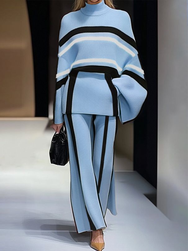 Women's Clothing Autumn And Winter Color Matching Round Neck Pullover Trousers Women's Clothing Fashionable Casual Long Sleeve Set_voghion.com