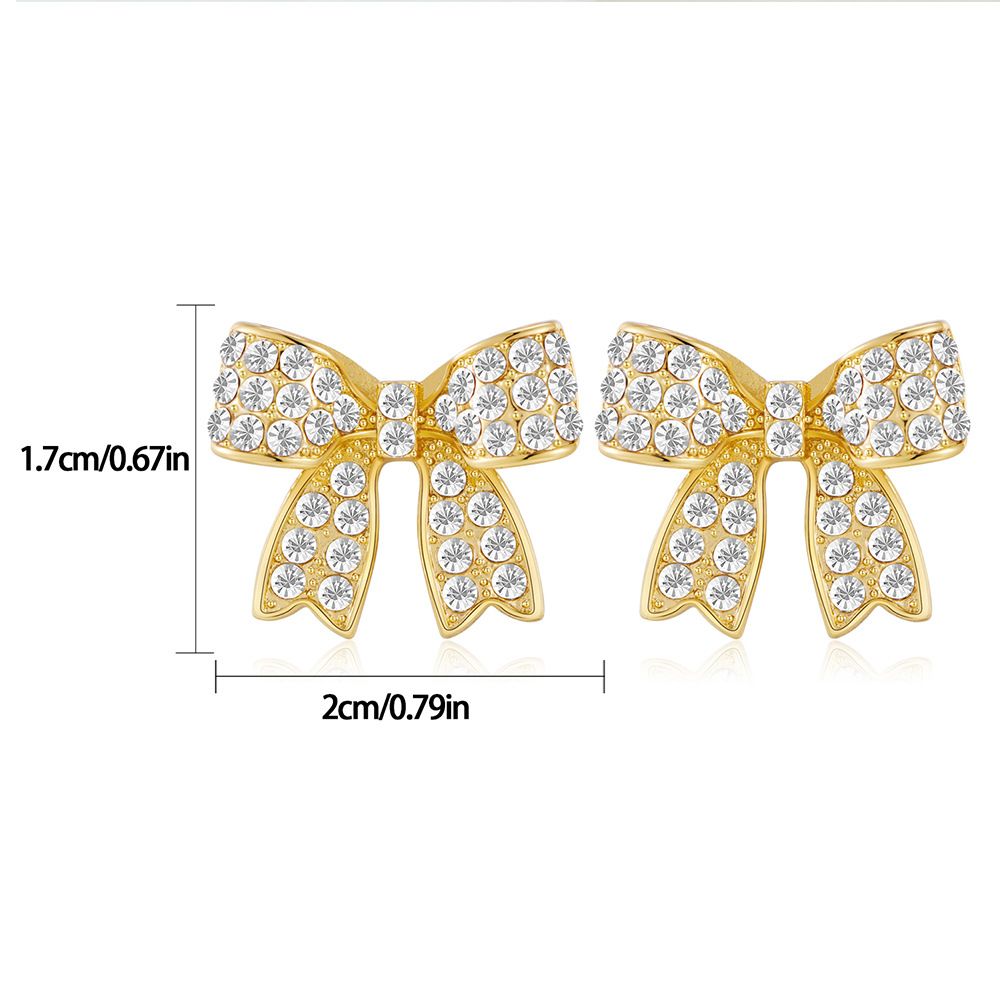 Orecchini a fiocco in zircone intarsiato in vero oro placcato in rame alla moda, stile temperamento, gioielli per le orecchie femminili squisiti_voghion.com