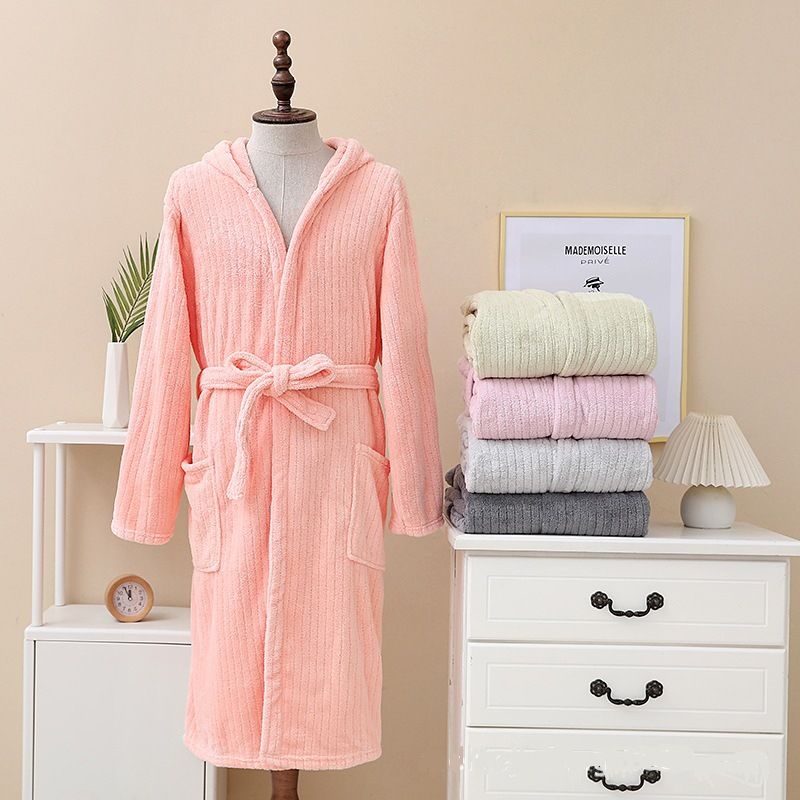 Soft Touch Micro Fleece Huva Morgonrock Plysch Lång Spa Robe Absorberande Morgonrock_voghion.com