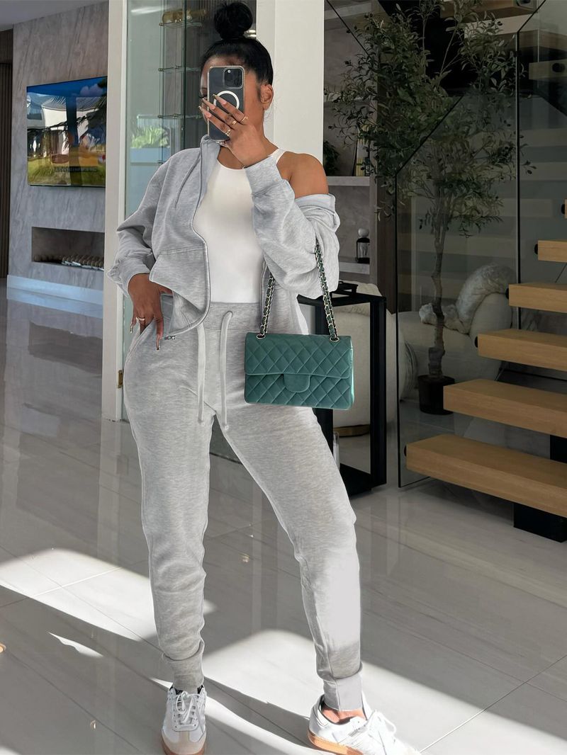 Pantaloni sportivi da strada, con coulisse, a maniche lunghe, con cerniera e cappuccio, tasca, elastico in vita_voghion.com