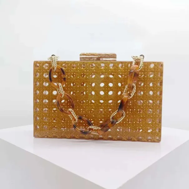 Borsa da sera a tracolla in rattan acrilico, nuova e venduta, da donna, alla moda, da sposa_voghion.com