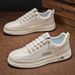 Men's Breathable Casual Sneakers - Lightweight Slip-On White Shoes For Summer, Fashionable Low-Top Lace-Up Loafers With Comfortable EVA Insole_voghion.com