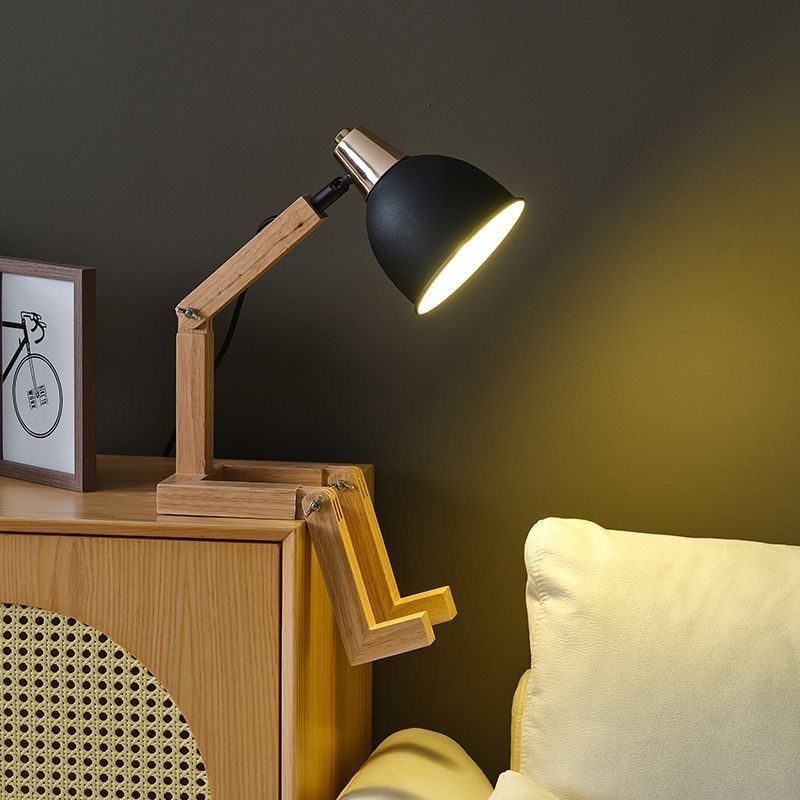 Lampada da comodino semplice in legno per studenti, regolabile, per scrivania da camera da letto, studio e lavoro, con protezione per gli occhi._voghion.com