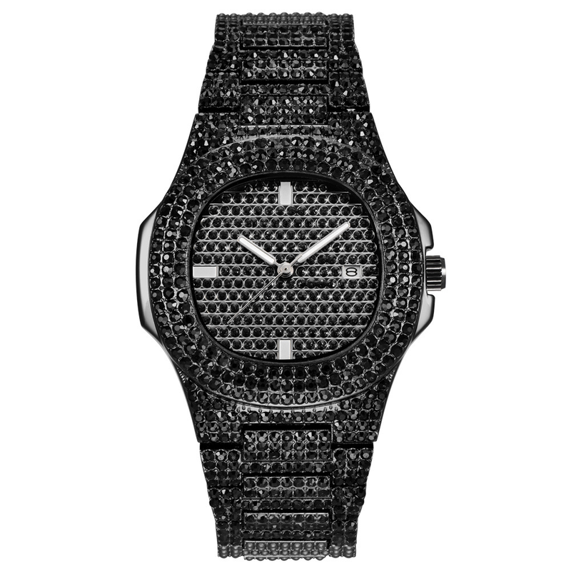 Luxury Men's Diamond Date Quartz Watch - Fashion Square Dial With Stainless Steel Band, Water Resistant, Calendar Function (Sizes 7-11)​_voghion.com
