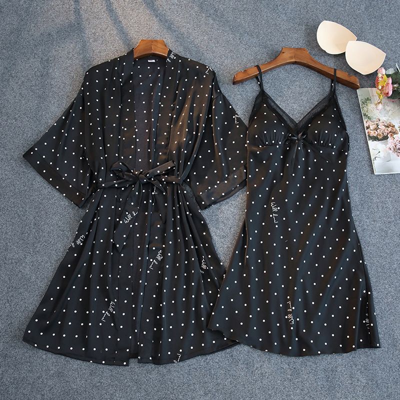 Pijamale sexy pentru femei, imitație de mătase, cămașă de noapte cu halter din mătase glacială pentru femei, pijamale din două piese cu pernă pentru sâni_voghion.com