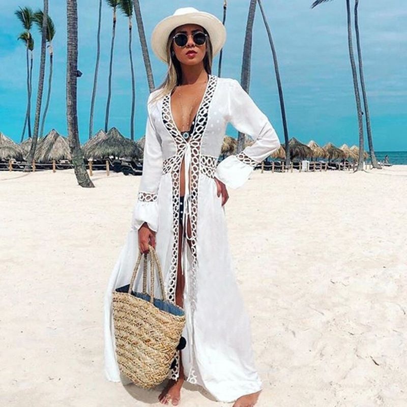 Leichtes Spitzen-Kimono-Strandhemd – luftiger Sonnenschutzüberzug für Bademode und Bikini (Weiß, Einheitsgröße, 100 % Baumwolle)​_voghion.com