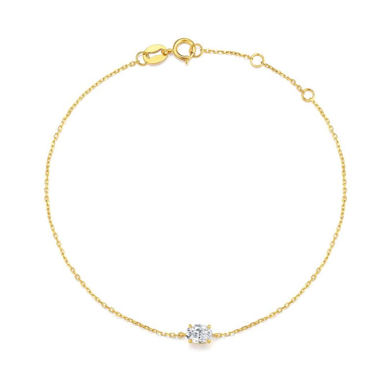 Japanese And Korean Style Simple Gold Inlaid Cultured Diamond Bracelet Female 0.3 Carat Oval Diamond Gold Bracelet_voghion.com