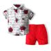 Mother & Kids Boys Rose Gentleman Dress Suit 2024 Summer New Children's Short Sleeve Korean Edition Letter Flower Shirt Children's Clothing_voghion.com