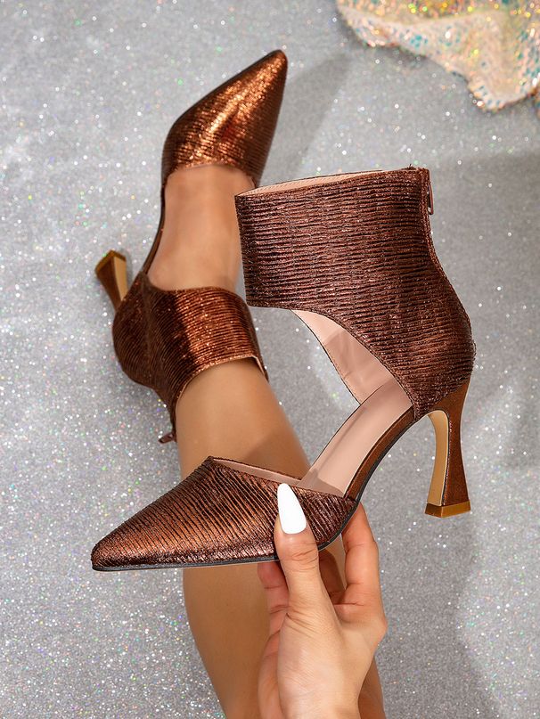 Women's Shoes Brown Zipper High Heels Mules Women's Shoes Stiletto Fashionable Pointed Toe Simple High Heels Single Shoes Women_voghion.com