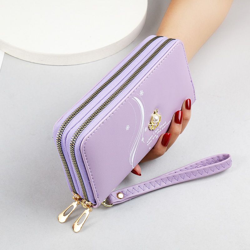 Portafoglio da donna con porta carte, doppio strato, cerniera, portafoglio lungo da donna, grande capacità, pochette da polso, stampa di perle, borsa per cellulare_voghion.com