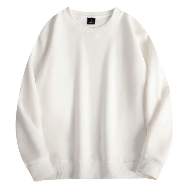 Autumn And Winter Men's Round Neck Fleece Sweatshirt Solid Color Pullover Long Sleeve Loose Top_voghion.com