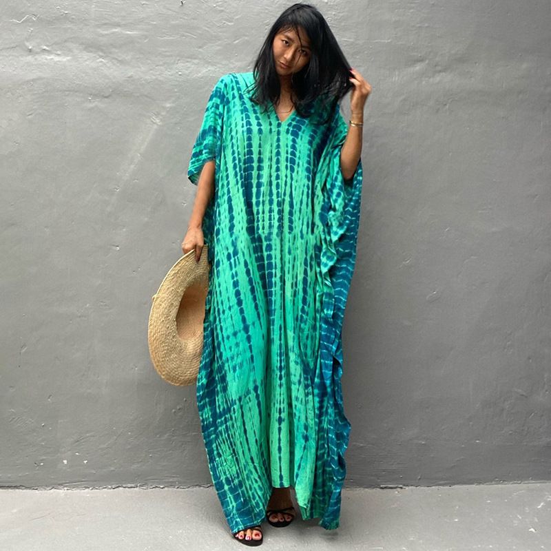 Women's Clothing Blue Striped Long Skirt Beach Cover Up Holiday Robe Bikini Swimsuit Outer Cover Up Sunscreen Shirt_voghion.com