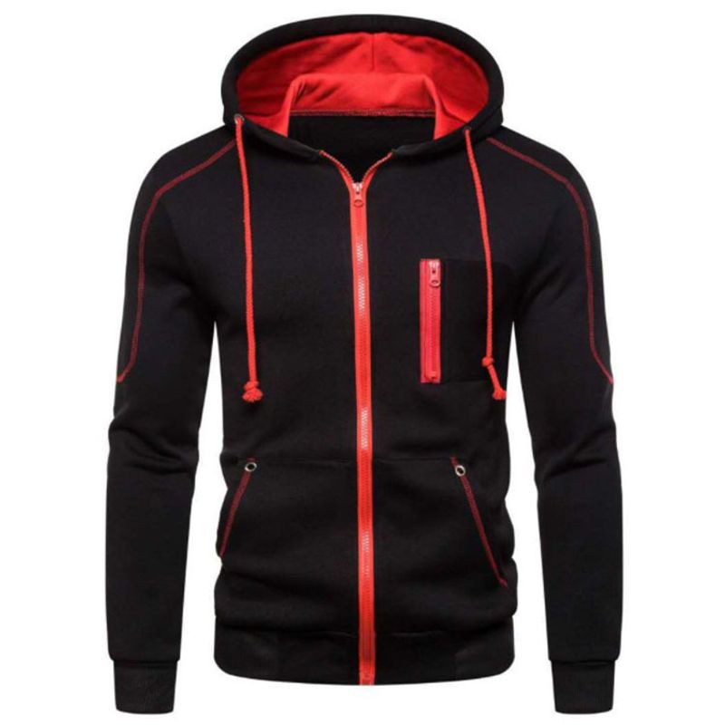 Spring Casual Zipper men's gray hooded collarless liner spot zipper pocket hoodie_voghion.com