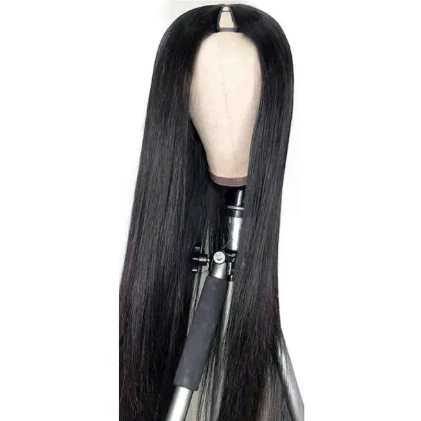 Zīda taisna cilvēka matu parūka Brazīlijas neapstrādātu matu mati, kas izgatavoti ar mašīnu izgatavotu V daļas parūku, dabiska krāsa sievietēm_voghion.com