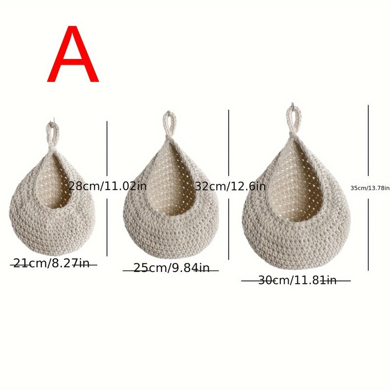 Boho Chic 3-częściowy zestaw ręcznie tkanych bawełnianych lin i lnianych koszy z haczykami - idealny do wieszania owoców, warzyw i przechowywania roślin_voghion.com