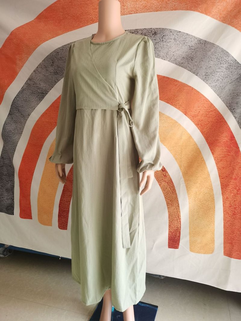 Women's Clothing new fashion temperament long-sleeved fake two-piece strappy dress long skirt_voghion.com