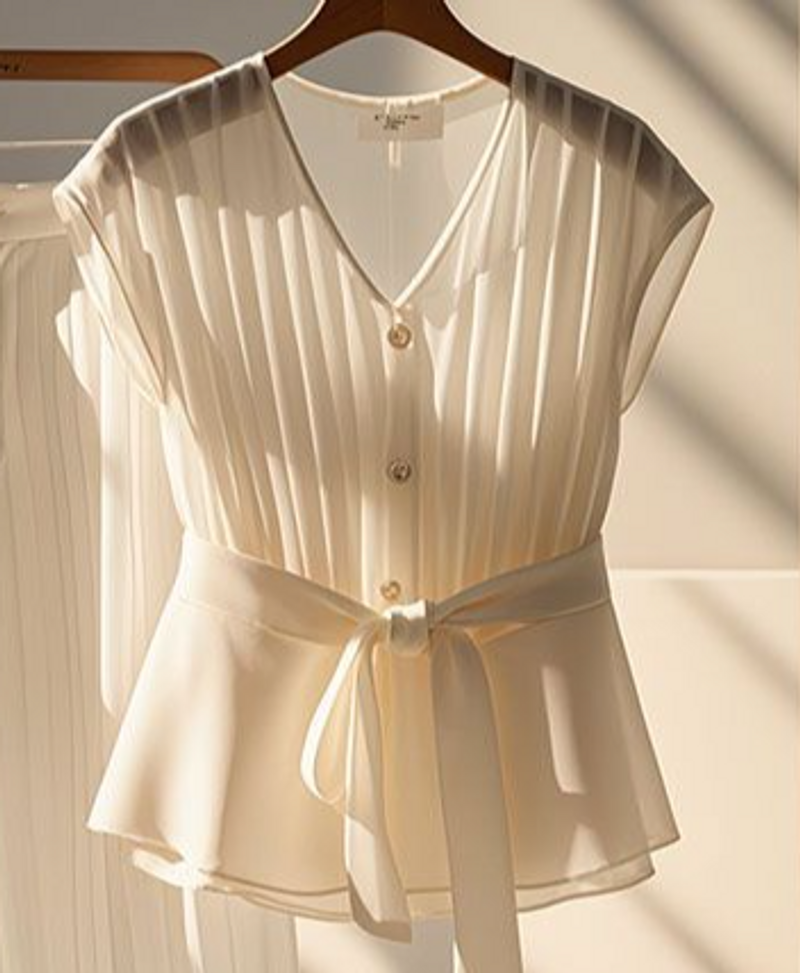 Dammekleeder passen zu engem komplette Set vu fäegem Temperament Dammekleeder, High-End wäissen Chiffon Top mat breede Been Hosen Kostüm_voghion.com
