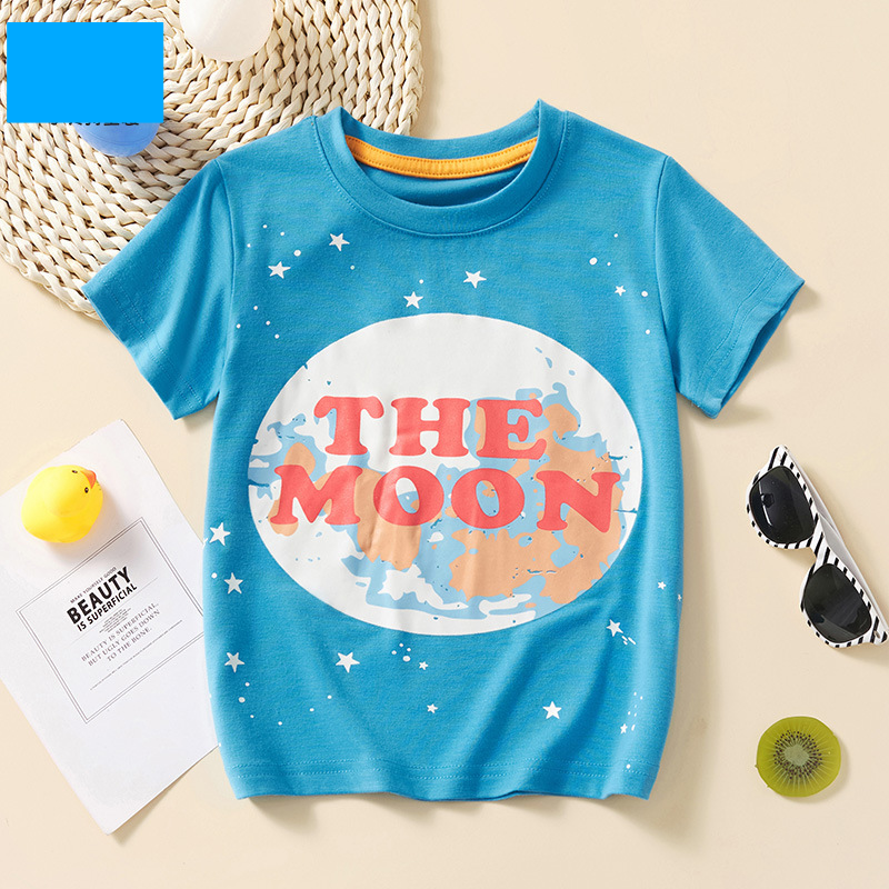 Mutter & Kinder Sommer Neue Stil Himmel Blau Casual kinder Kleidung Kurzarm Cartoon Brief Druck Muster Komfortable kinder T Shirt_voghion.com