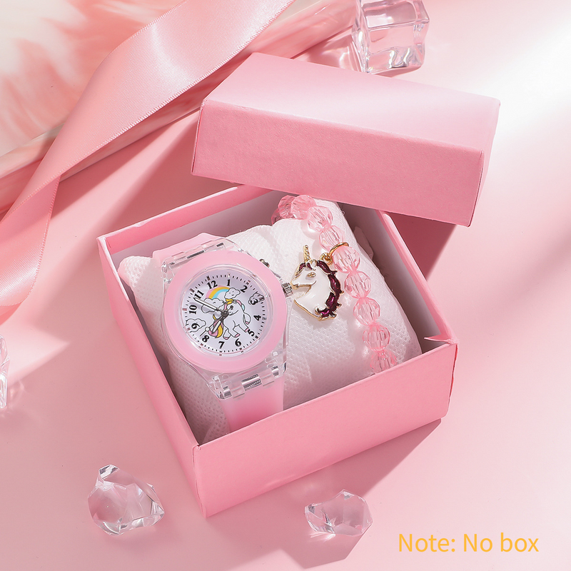 Children's Watches Fashion Cartoon Unicorn Pattern Silicone Watch Cute Cartoon Bracelet Set For Girls 2pcs/set_voghion.com