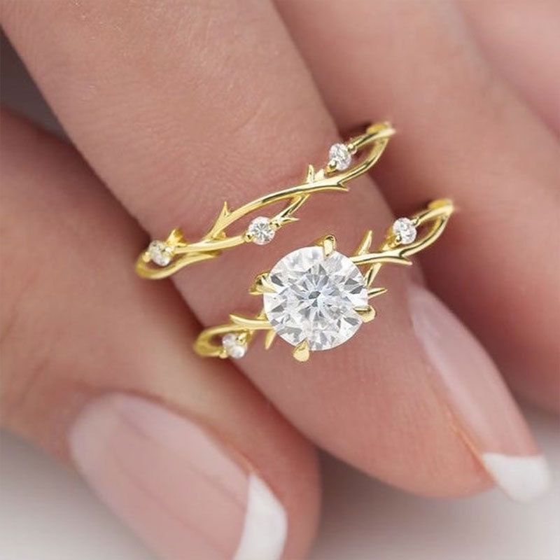 2024 New Style Interlocking Branch Zircon Proposal Diamond Ring Women's Rose Gold Simulated Couple Rings_voghion.com
