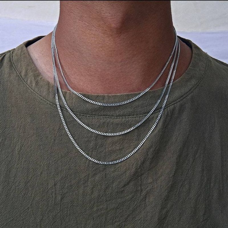 Stainless Cuban Chain Punk Hip-Hop Men's Titanium Steel Necklace Double-Sided Polished_voghion.com