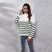 Stripe patchwork shoulder drop high neck knitted sweater for women's loose autumn and winter new women's clothing_voghion.com