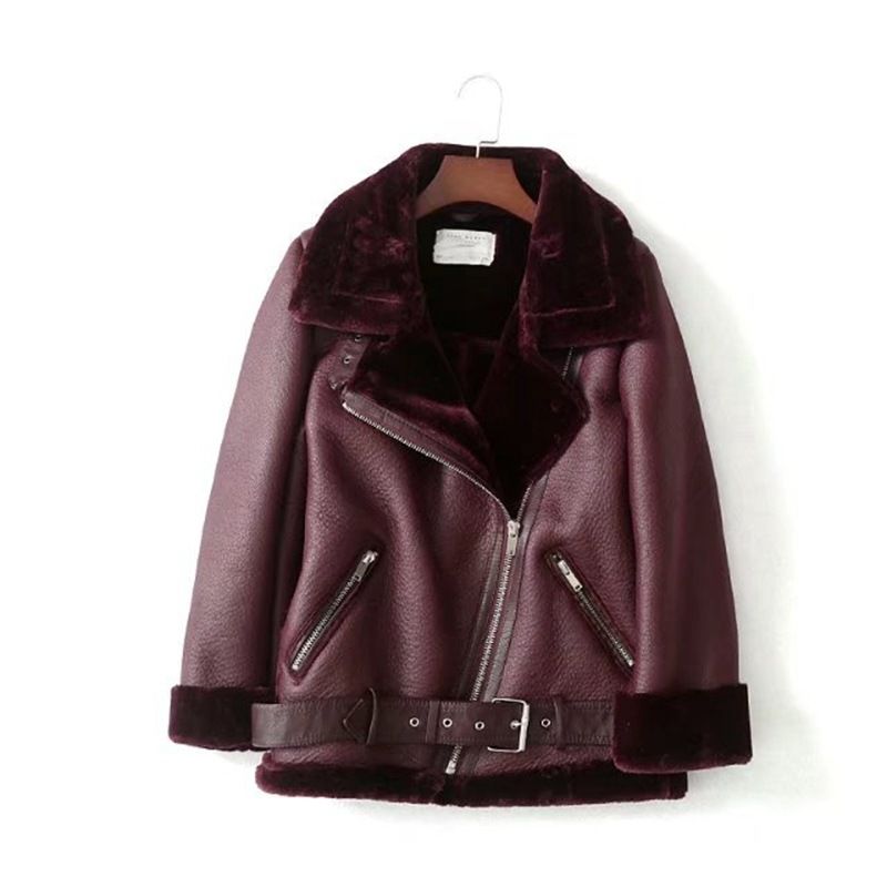 Damenbekleidungsstil Winter Damenmode Motorradversion Revers Pelz Einteiler verdickter warmer Mantel Lederjacke für Damen_voghion.com
