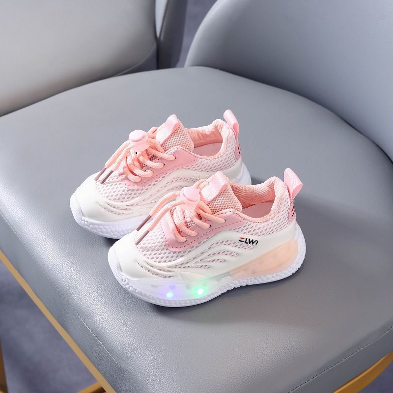 Girls' Sports Spring New Korean Version Breathable Net Casual Children's Daddy Boy Night Light Shoes_voghion.com