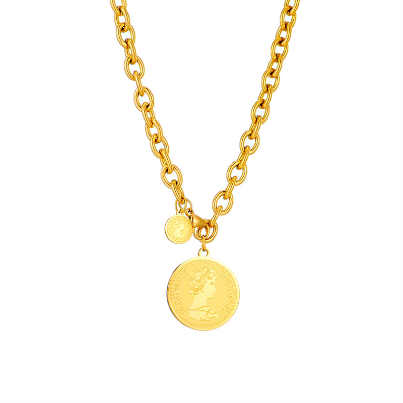 Collana semplice con ciondolo in acciaio al titanio con personalità retrò, ritratto rotondo, marchio avanzato, temperamento freddo_voghion.com