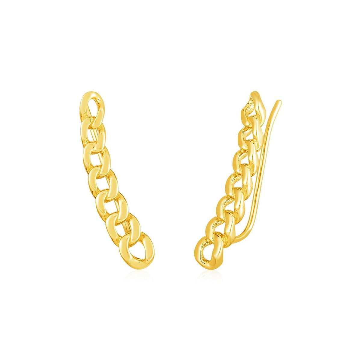 14k Yellow Gold Ear Climber Earring with Chain Links_voghion.com